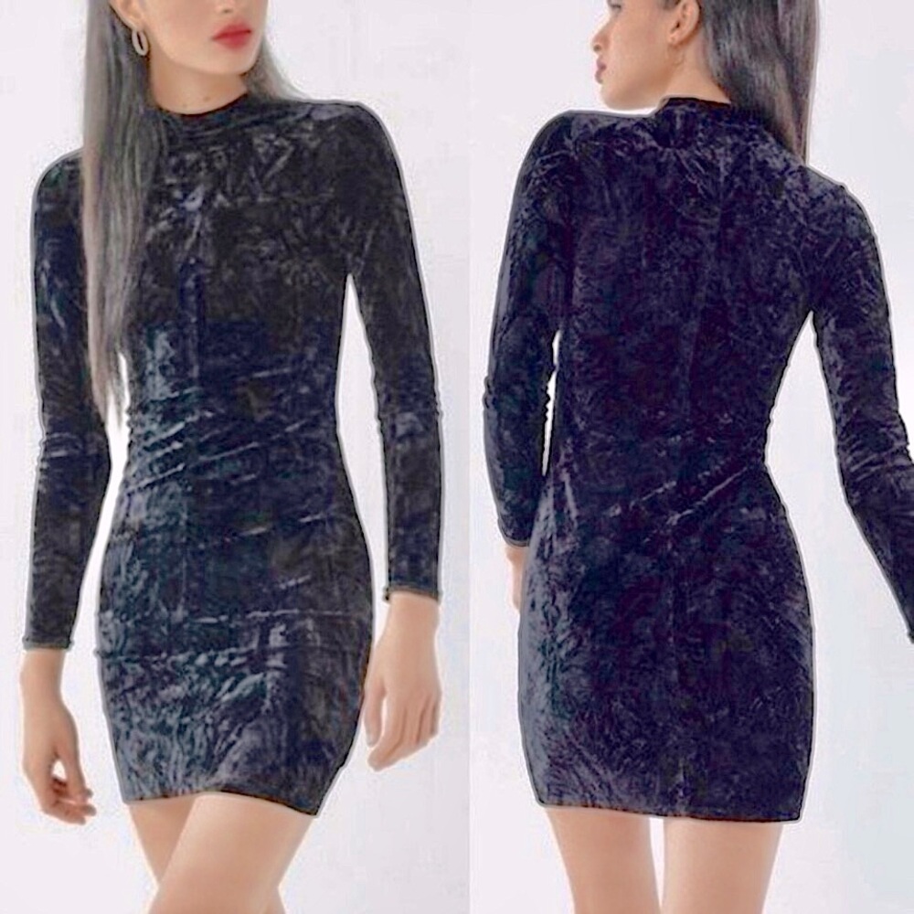 Velvet Urban Outfitter Black Ice Crusher Mock-Neck Long sleeve Mini Dress small
